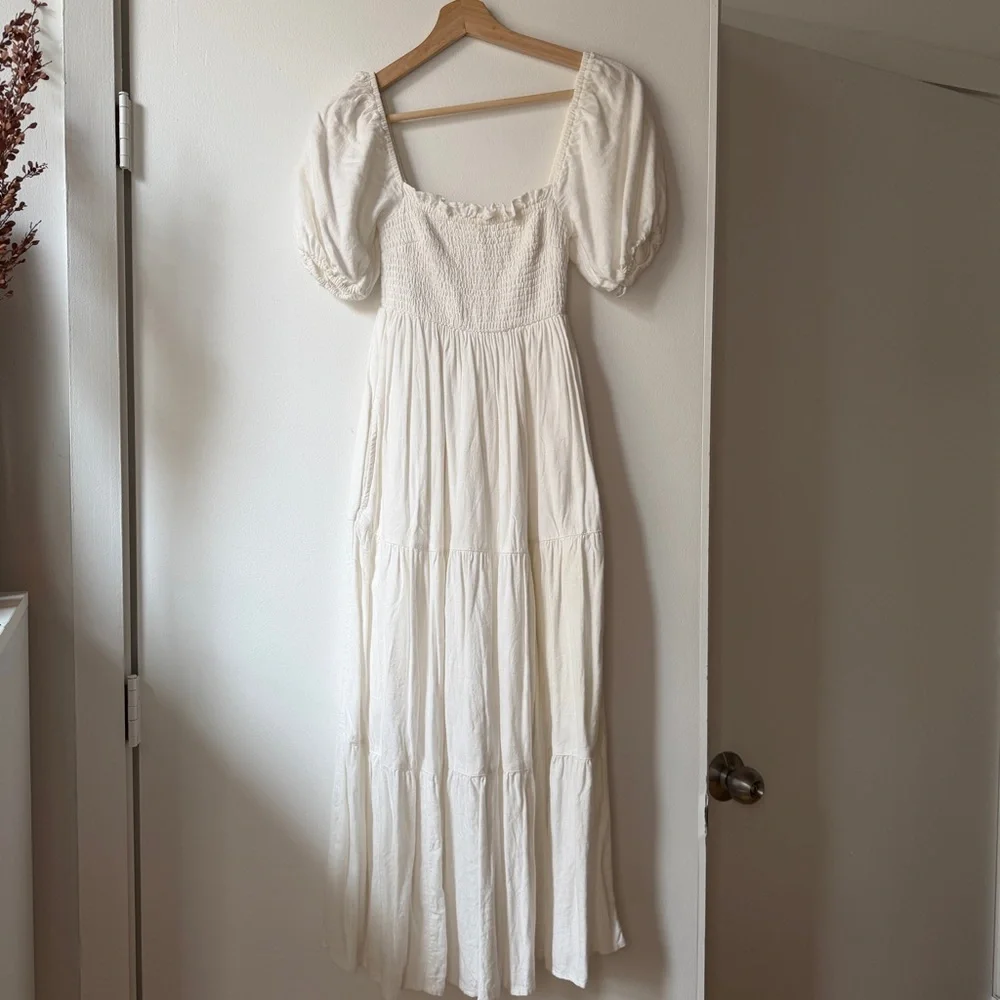 abercrombie and fitch white maxi dress FROM (Bust : 30-32, Upper Waist  TITLQE back fastening Regular fit White Maxi Dress With Neck
